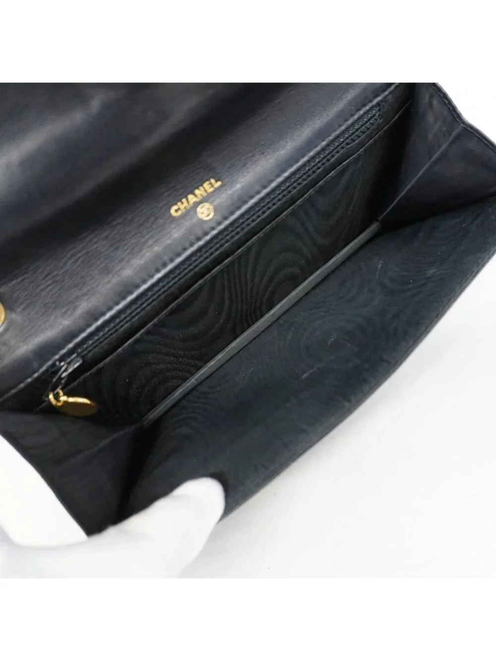 Chanel Shoulder Wallet Caviar Leather Black Gold